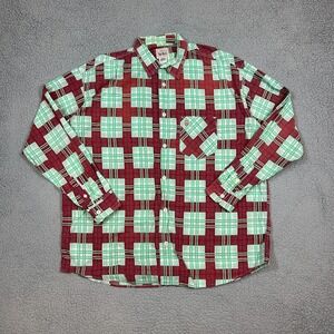 VTG Verte Vallee Long Sleeve Button‎ Up Shirt Mens Size XL Red Green Christmas